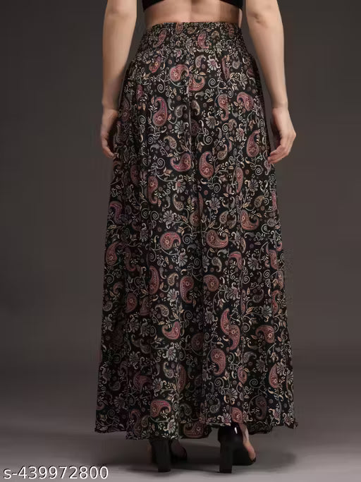 Designer Trendy women Viscose crepe Flared palazzos (Free size) style with kurti and tank top