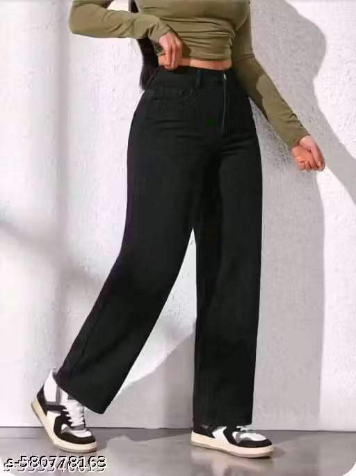 WOMENS STRAIGHT BLACK JEANS, TRENDY GIRLS JEANS WEAR