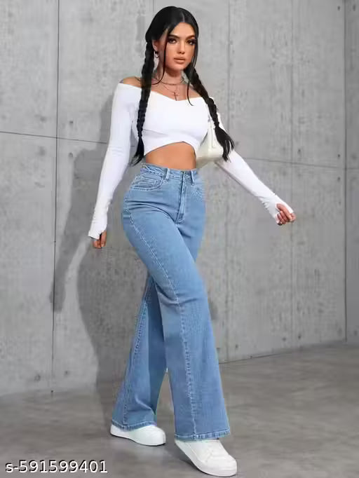 H&H ICE BLUE WIDE LEG DENIM JEANS WOMENS