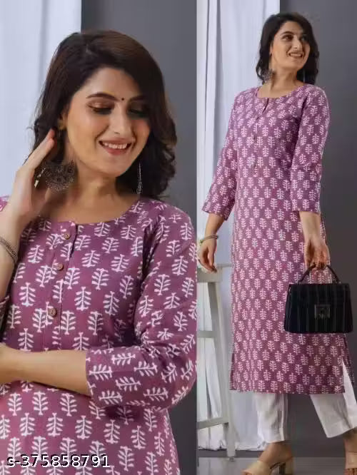 Women Rayon printed Straight Kurta (Purple)