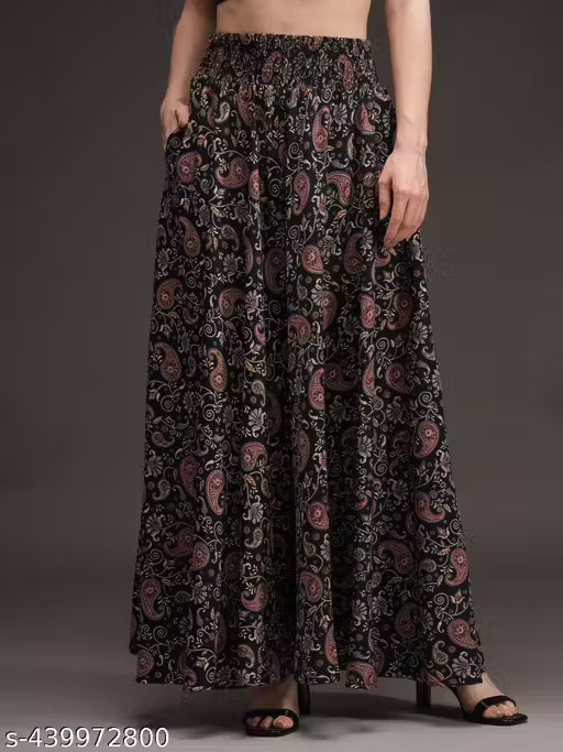 Designer Trendy women Viscose crepe Flared palazzos (Free size) style with kurti and tank top