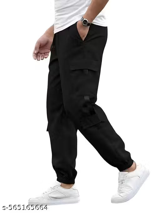 Men Cargo Jogger Pants || Regular Fit Joggers for Men || Black Track Pants || Trendy Utility Cargo Pants || Daily Wear Jogger (Pants)