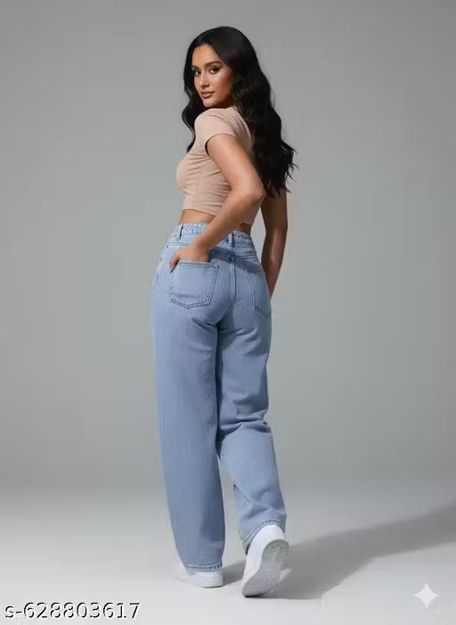 H&H ICE Blue High Waist Straight Fit Jeans