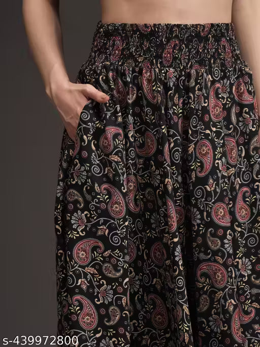 Designer Trendy women Viscose crepe Flared palazzos (Free size) style with kurti and tank top