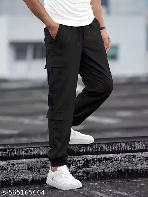 Men Cargo Jogger Pants || Regular Fit Joggers for Men || Black Track Pants || Trendy Utility Cargo Pants || Daily Wear Jogger (Pants)