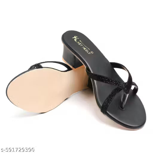 Women's Fashion Black Heels Sandals|Foux Leather Comfortable and Stylish Heel|for Wedding Occasion For Women & Girls