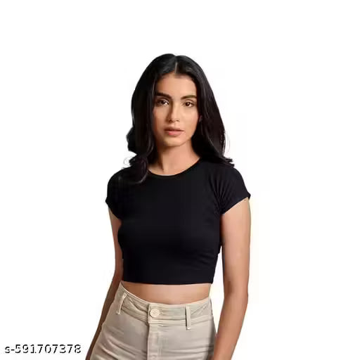 Women's Regular Fit Trendy Black Colour Plain Solid Cotton Crop Top for Girls and Women