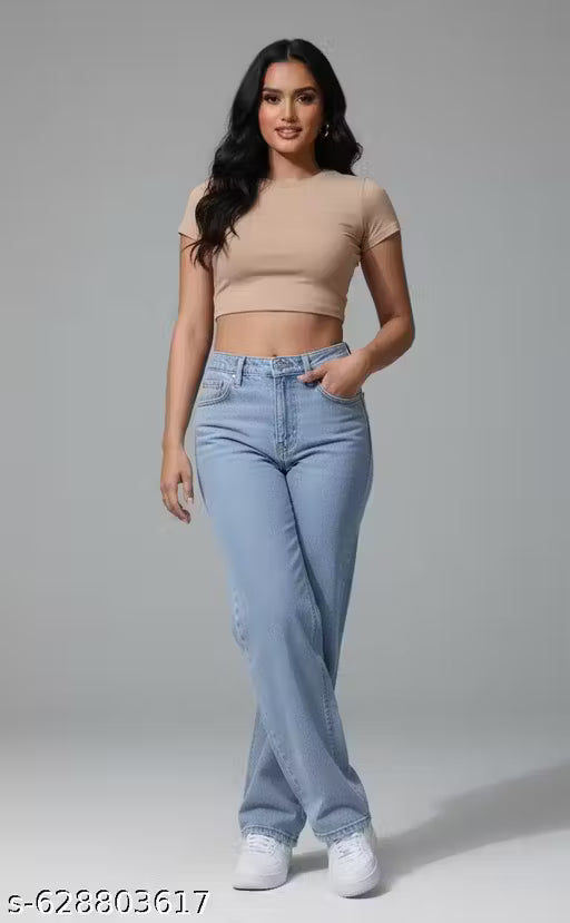 H&H ICE Blue High Waist Straight Fit Jeans