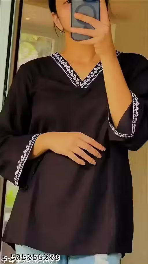 White Bodar Rayon Printed Short Kurti