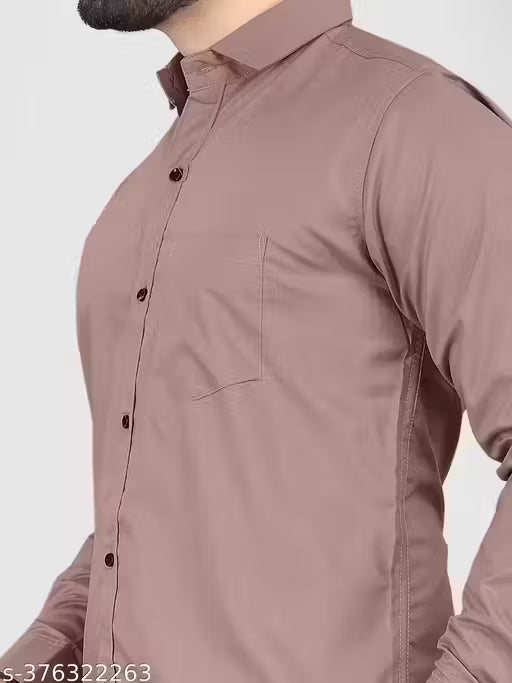 NEUVEST Men's Solid Spread Collar Swan Pink Shirt