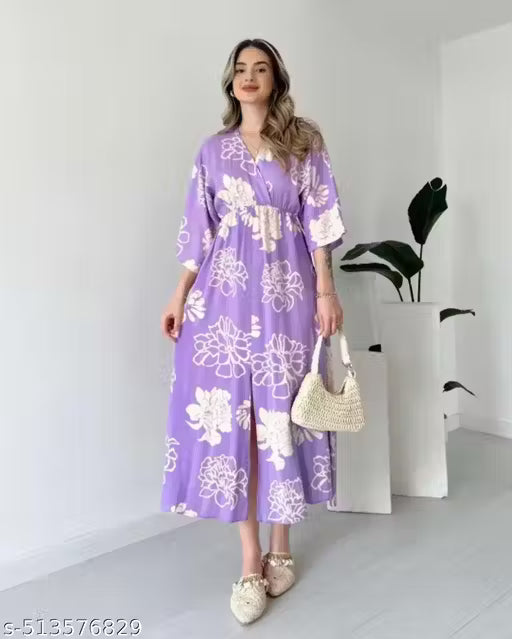 Front Slit Midi Dresses V-neck Designs For Women Party Wear