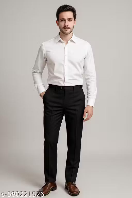 Q AND K Regular Fit Formal Trousers - Black