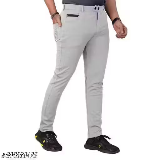 Mens Light Grey Color Solid Trouser with 2 Button and 4 Pocket