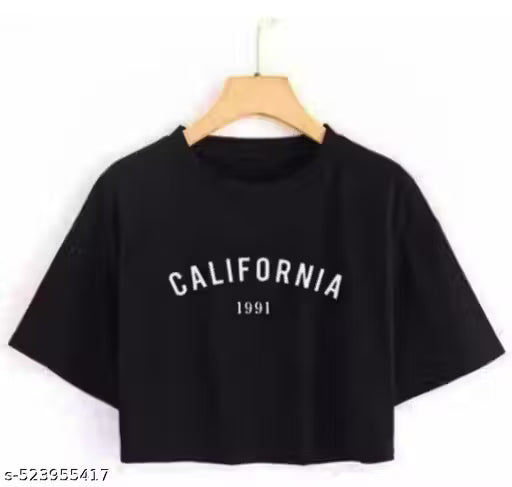 WOMEN AND GIRLS FASHIONABLE LATEST BLACK PRINTED CALIFORNIA CROP TOP