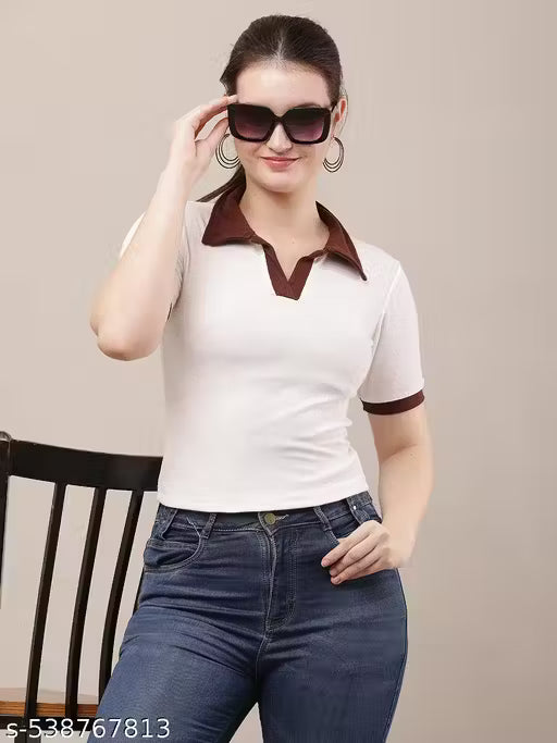 SHIVA WHITE WITH BROWN RIB COLOR TOP