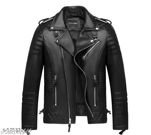 Little Cost ® Men's Men’s Black PU Leather Biker Jacket – Slim Fit, Quilted Design