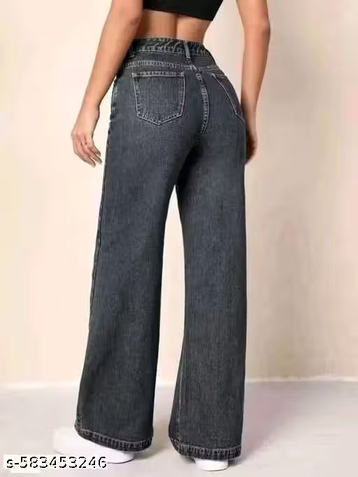 WIDE LEG GREY DENIM JEANS FOR GIRLS AND WOMEN