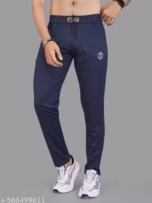 2 Way Lycra Polyester Boys Zipper Pocket Strachable Comfortable Track Pants (Blue)