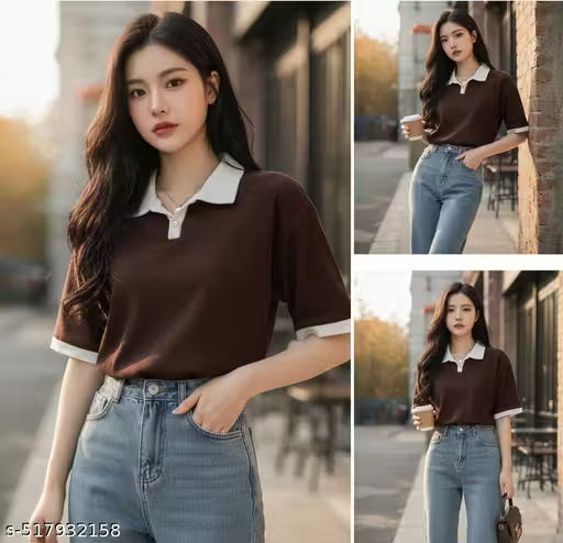 Korean Fashion Crop Top for Women || Trendy Korean Style Summer Top || Stylish Korean Polo Neck Crop Top || Lightweight Summer Crop Tee || Casual Korean Crop Top for Summer ||