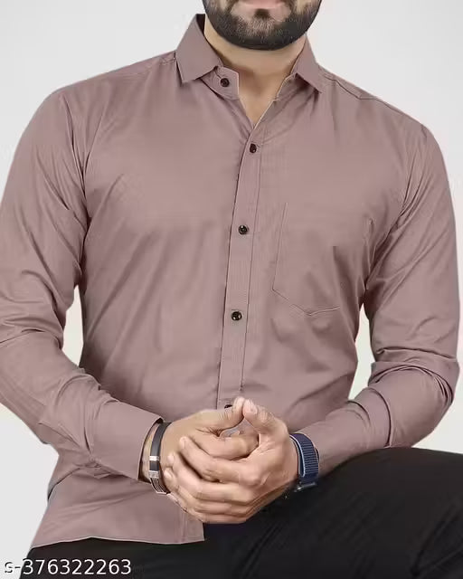 NEUVEST Men's Solid Spread Collar Swan Pink Shirt