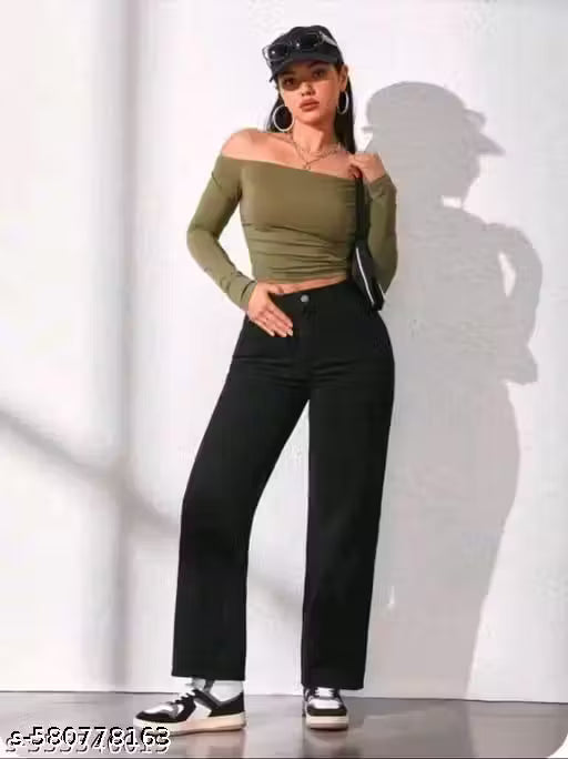 WOMENS STRAIGHT BLACK JEANS, TRENDY GIRLS JEANS WEAR