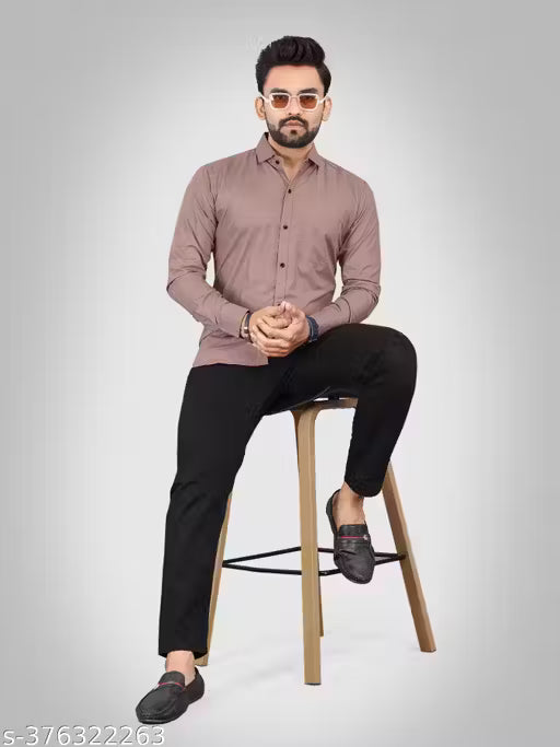 NEUVEST Men's Solid Spread Collar Swan Pink Shirt