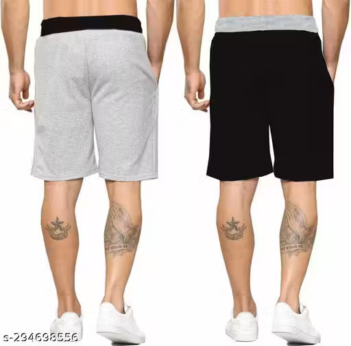Trendolo Fancy Grey & Black cotton shorts for men combo with Zip Pocket | Perfect Fit | Stylish | Soft Cotton Nicker