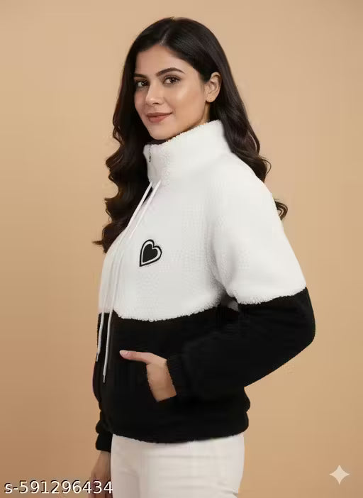 Women's Fleece Zip-Up Jacket with Heart Patch