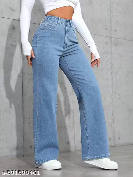 H&H ICE BLUE WIDE LEG DENIM JEANS WOMENS