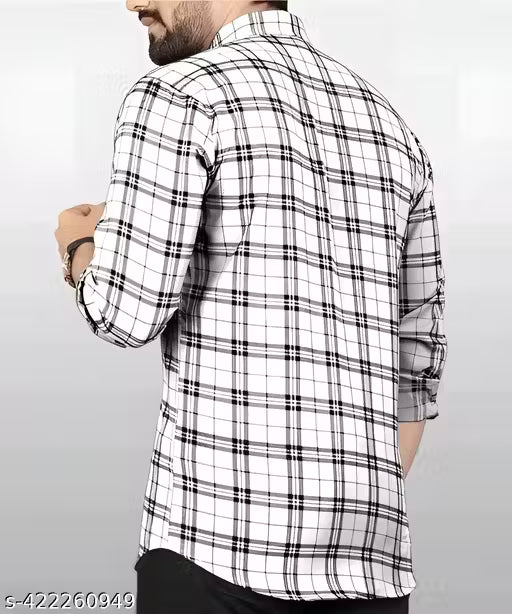 MENS WHITE TRENDY FORMAL N CASUAL CHECKED SHIRT