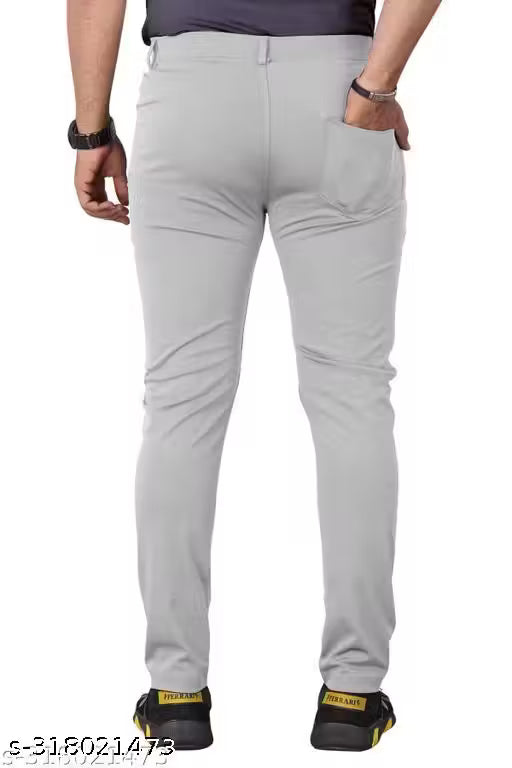 Mens Light Grey Color Solid Trouser with 2 Button and 4 Pocket