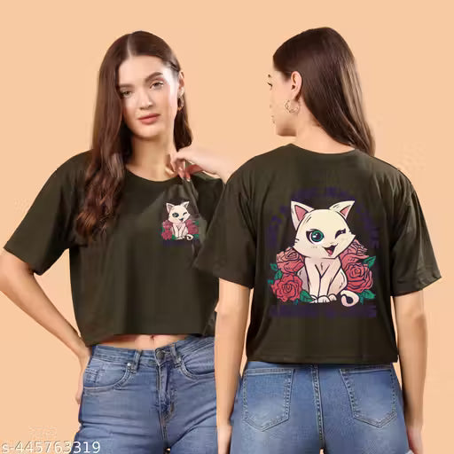 SWIFTLY Womens/Girls Crop Top Oversized Anime DTF Printed Half Sleeve T-shirts