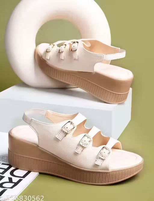 STEPZA Girls Stylish Black Heels Sandal Fancy Partywear High- Heel Sandals with Glitter Look Daily Wear Comfortable Wedge for Indian Women