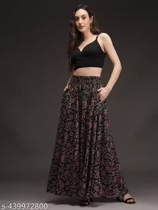 Designer Trendy women Viscose crepe Flared palazzos (Free size) style with kurti and tank top