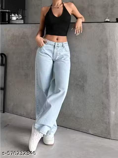 ICE BLUE WIDE LEG JEANS FOR WOMEN'S