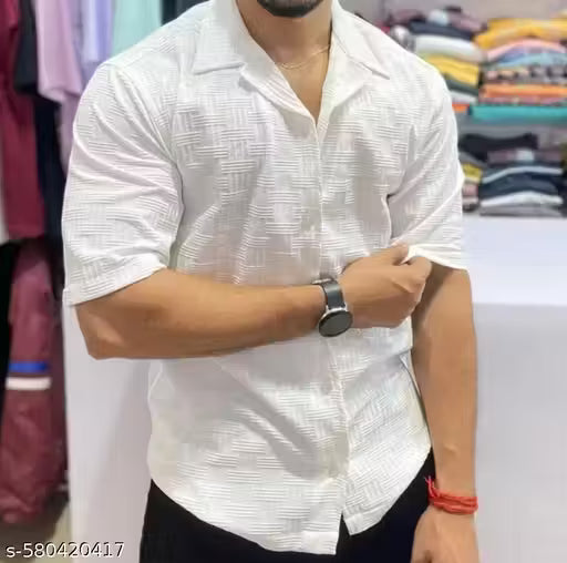 White Popcorn Texture Fabric Half Sleeve Shirt For Mens | Summer Shirt | trending Shirt | Popcorn Shirt | Casual Shirt | Office Shirt | Partywear Shirt | Classic Premium look Shirt For man | Under 99 Shirt.
